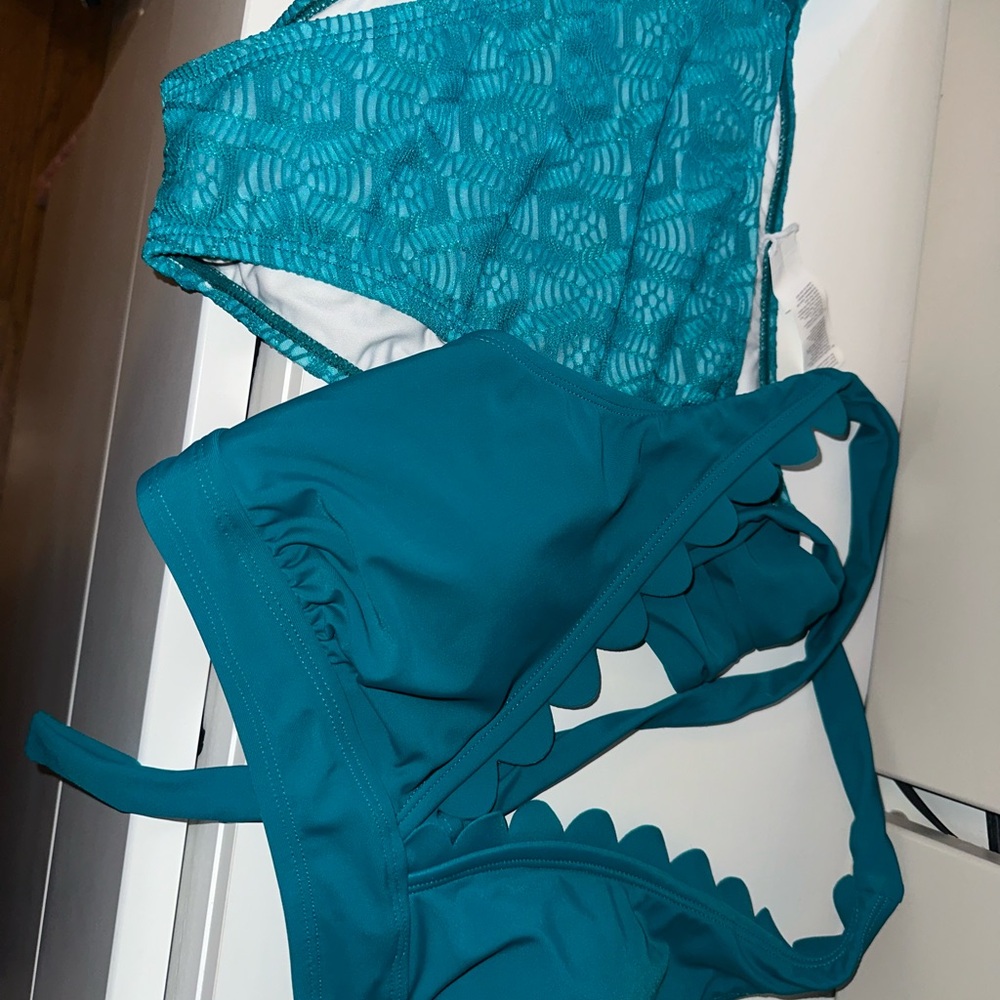Teal Scalloped Bikini Set